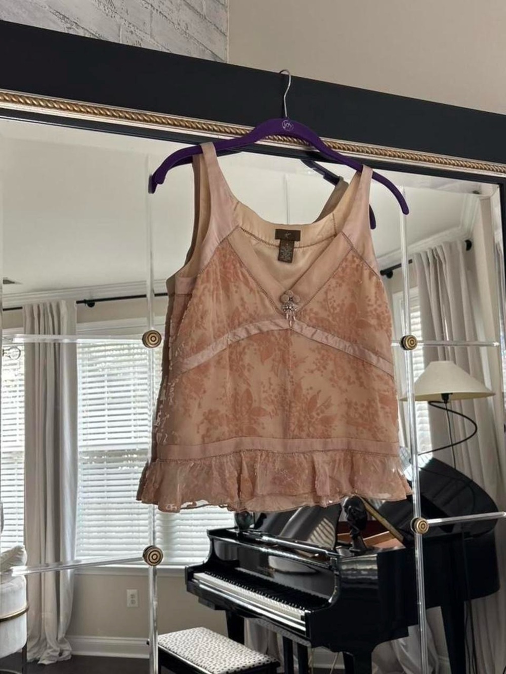 Vintage Anthropologie pink velvet floral tank top - Picture 2 of 6
